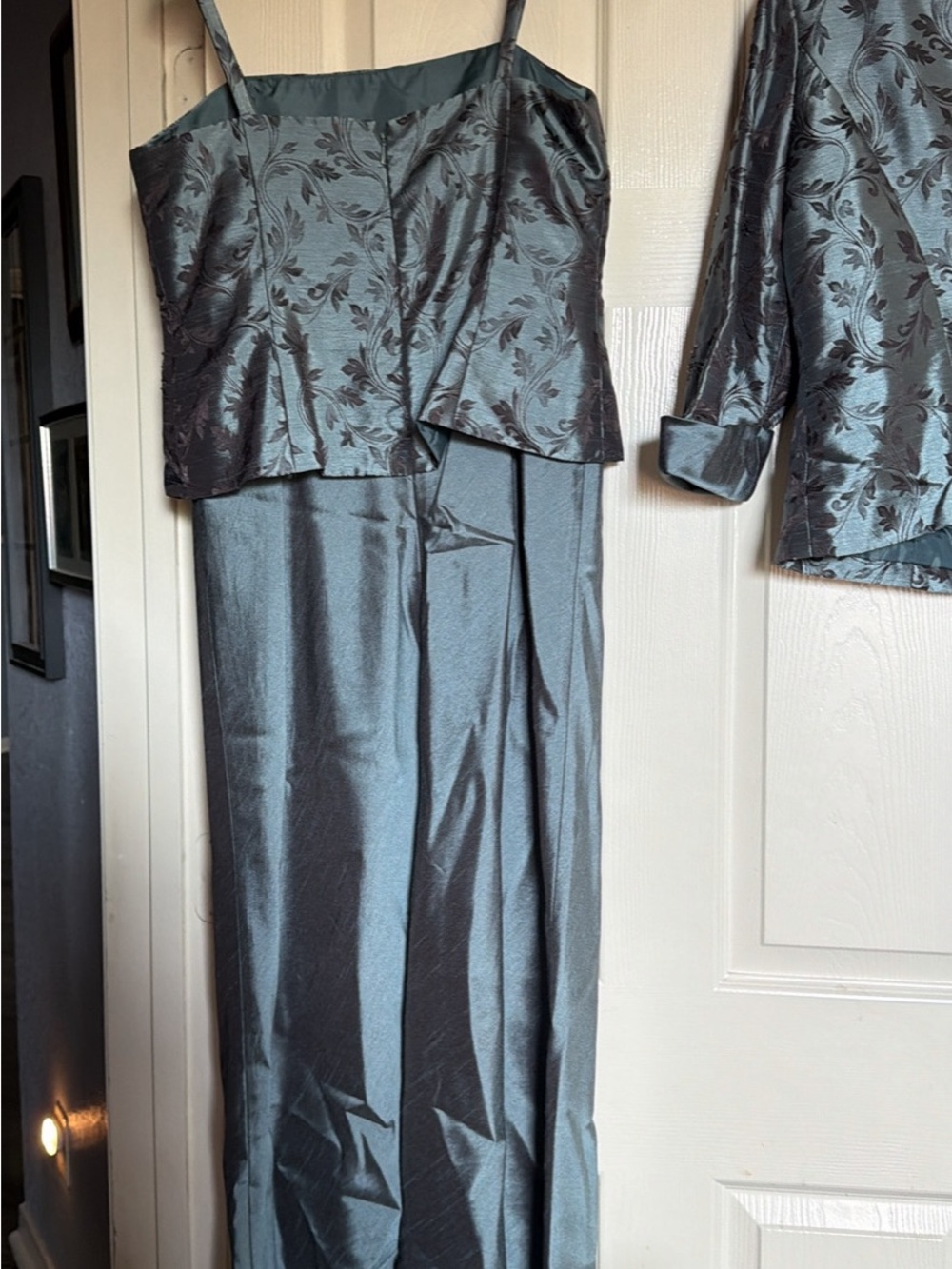R&M Richards Teal Floral-Overlay Maxi Skirt